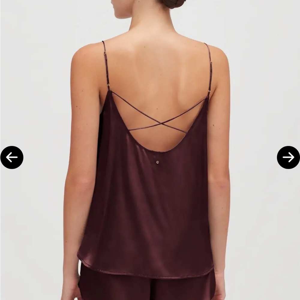 CUYANA Washable Charmeuse Silk Cross-Back Cami in PLUM
